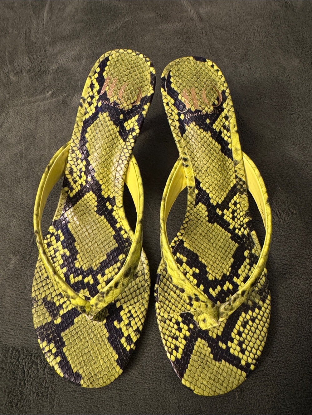 Jennifer Lopez Lime Green and Black Snake-Print Low Heels
